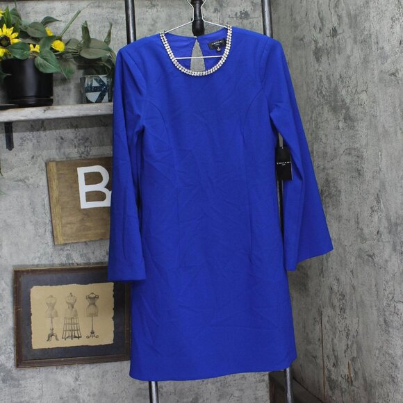 NWT Tahari ASL Womens Rhinestone Trim Shift Dress DAM625-T4 Cobalt Blue 4 - Picture 5 of 10